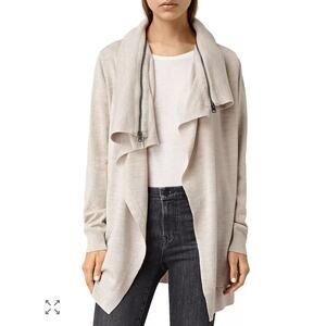 AllSaints Dahlia Sweatshirt Cardigan XS Beige Draped Asymmetrical Minimalist